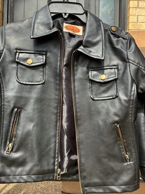 Kids Black Faux Leather Jean-Style Jacket